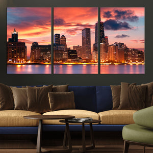 Chicago Wall Art Canvas Print - Chicago City Downtown Night