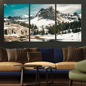 Snowy Mountain Wall Art Canvas Print, Alpine Pine Forest