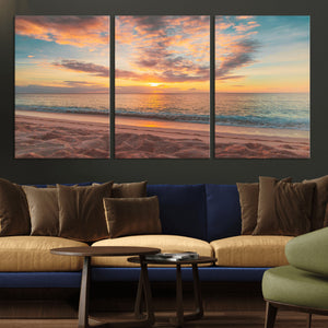 Sunset Beach Wall Art Canvas Print – Soft Coastal