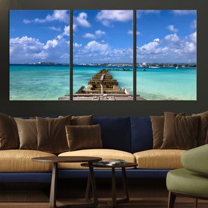 Caribbean Ocean Pier Seascape Wall Art Canvas Print,
