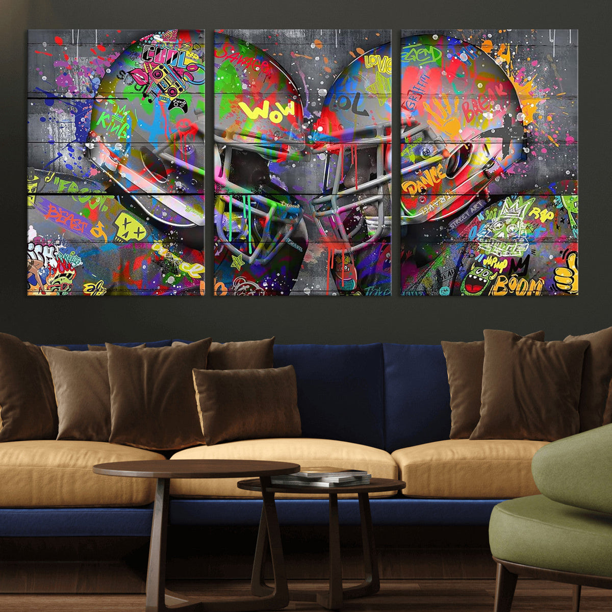 Graffiti Football Helmets Wall Art Canvas Print, Urban
