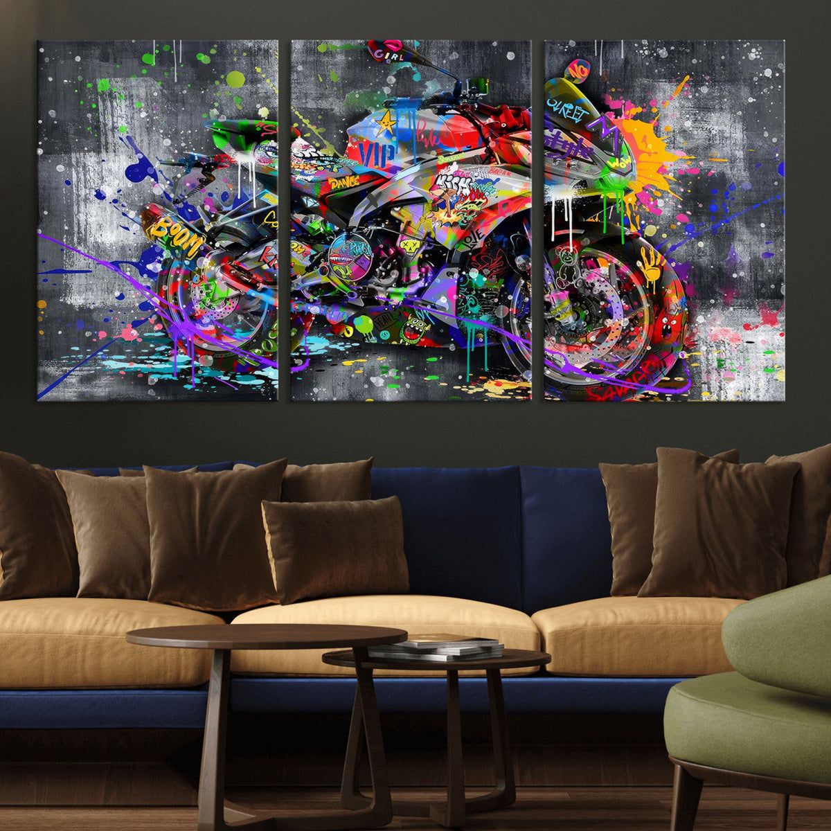 Graffiti Motorcycle Wall Art Canvas Print, Urban Street Art