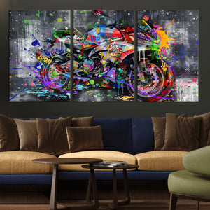 Graffiti Motorcycle Wall Art Canvas Print, Urban Street Art