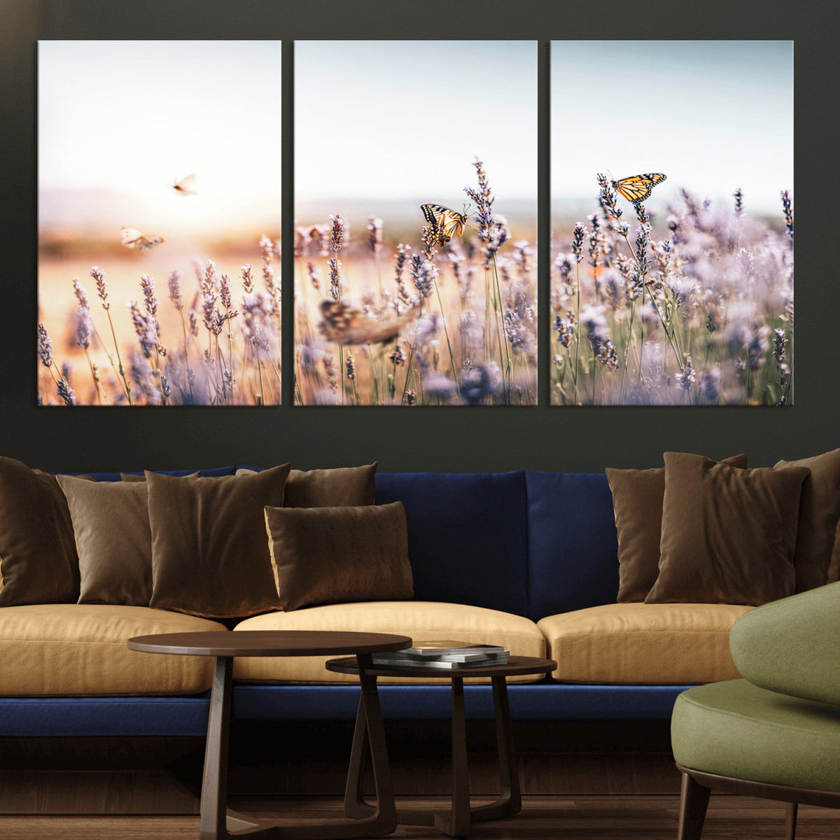 Lavender Field Wall Art Canvas Print, Butterfly Floral