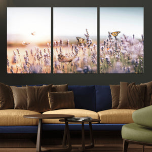 Lavender Field Wall Art Canvas Print, Butterfly Floral