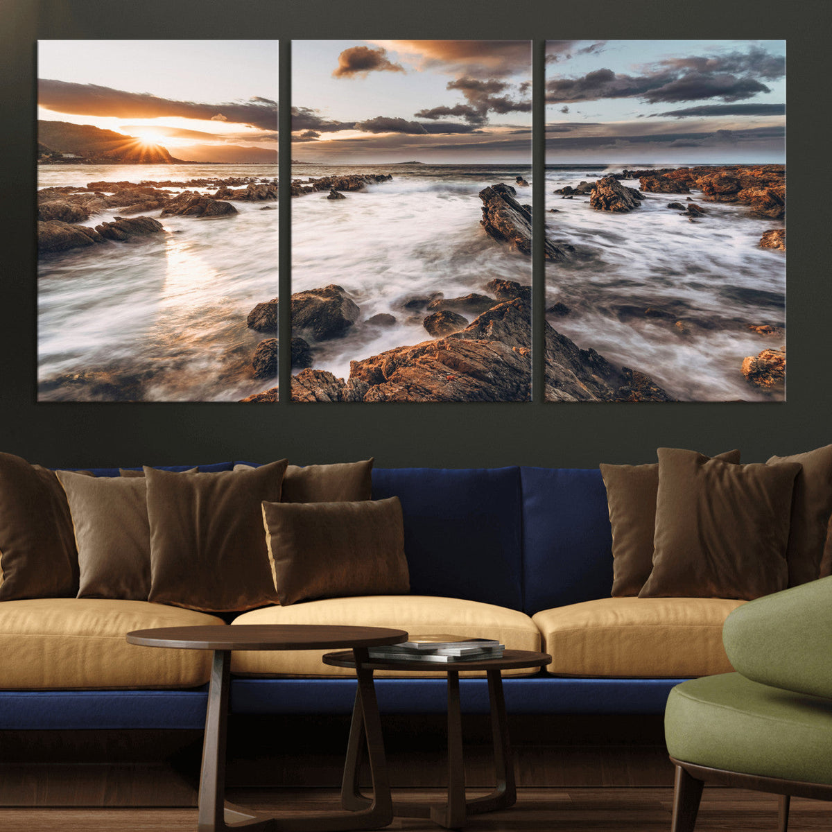Rocky Coast Ocean Sunset Wall Art Canvas Print, Dramatic