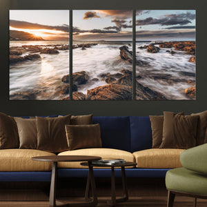 Rocky Coast Ocean Sunset Wall Art Canvas Print, Dramatic