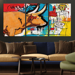 Basquiat Style Bull Graffiti Wall Art Canvas Print, Street