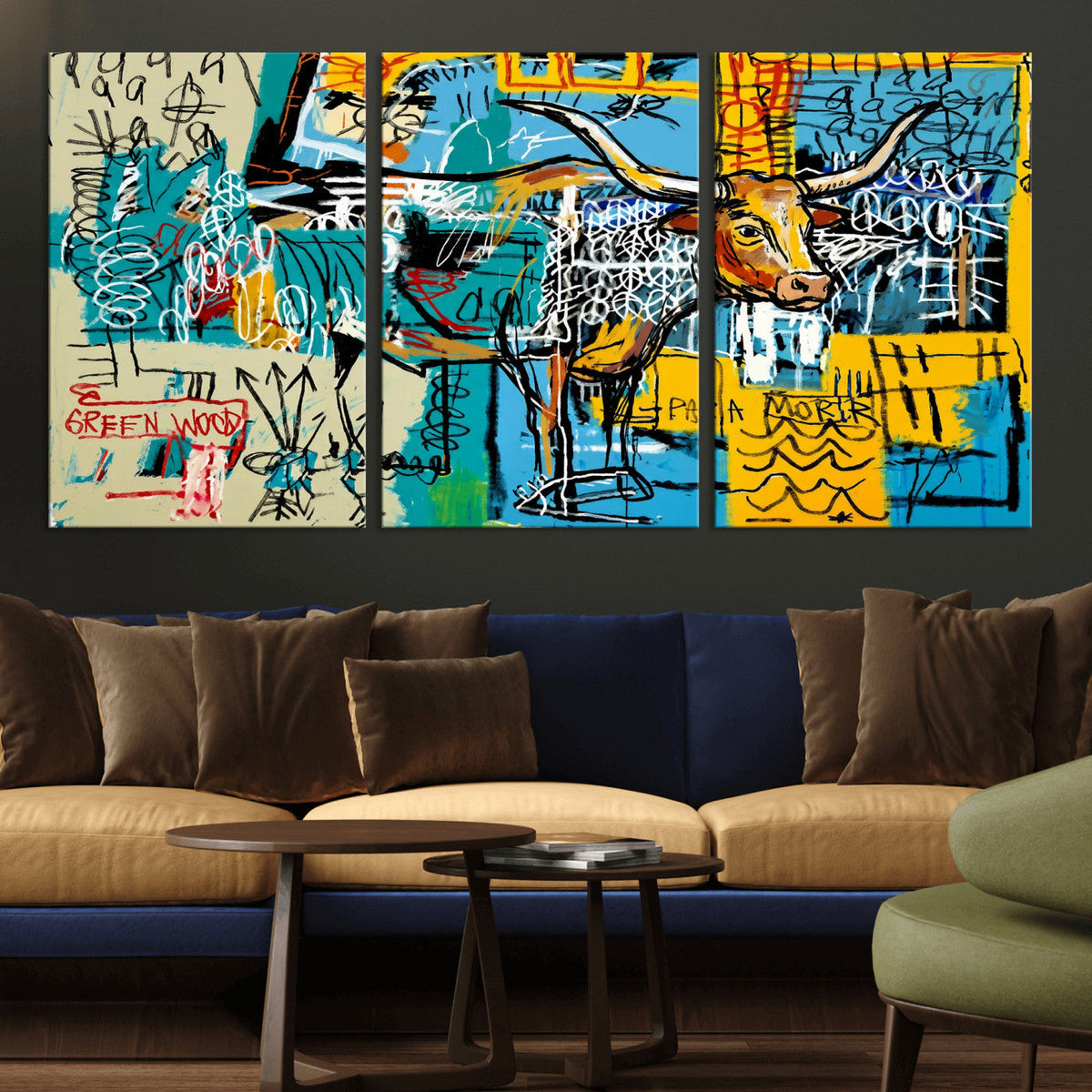 Basquiat Style Bird Bull Graffiti Wall Art Canvas Print,