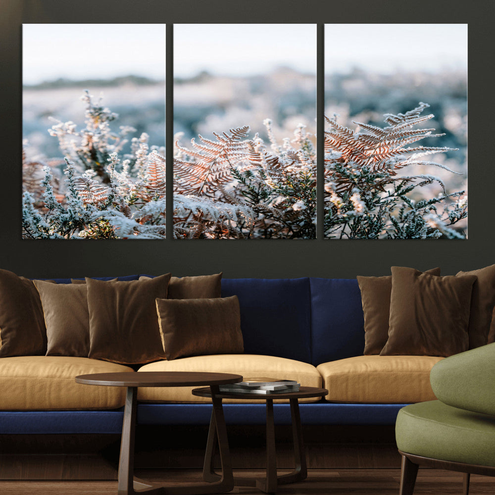 Frosted Fern Wall Art Canvas Print, Soft Winter Botanical