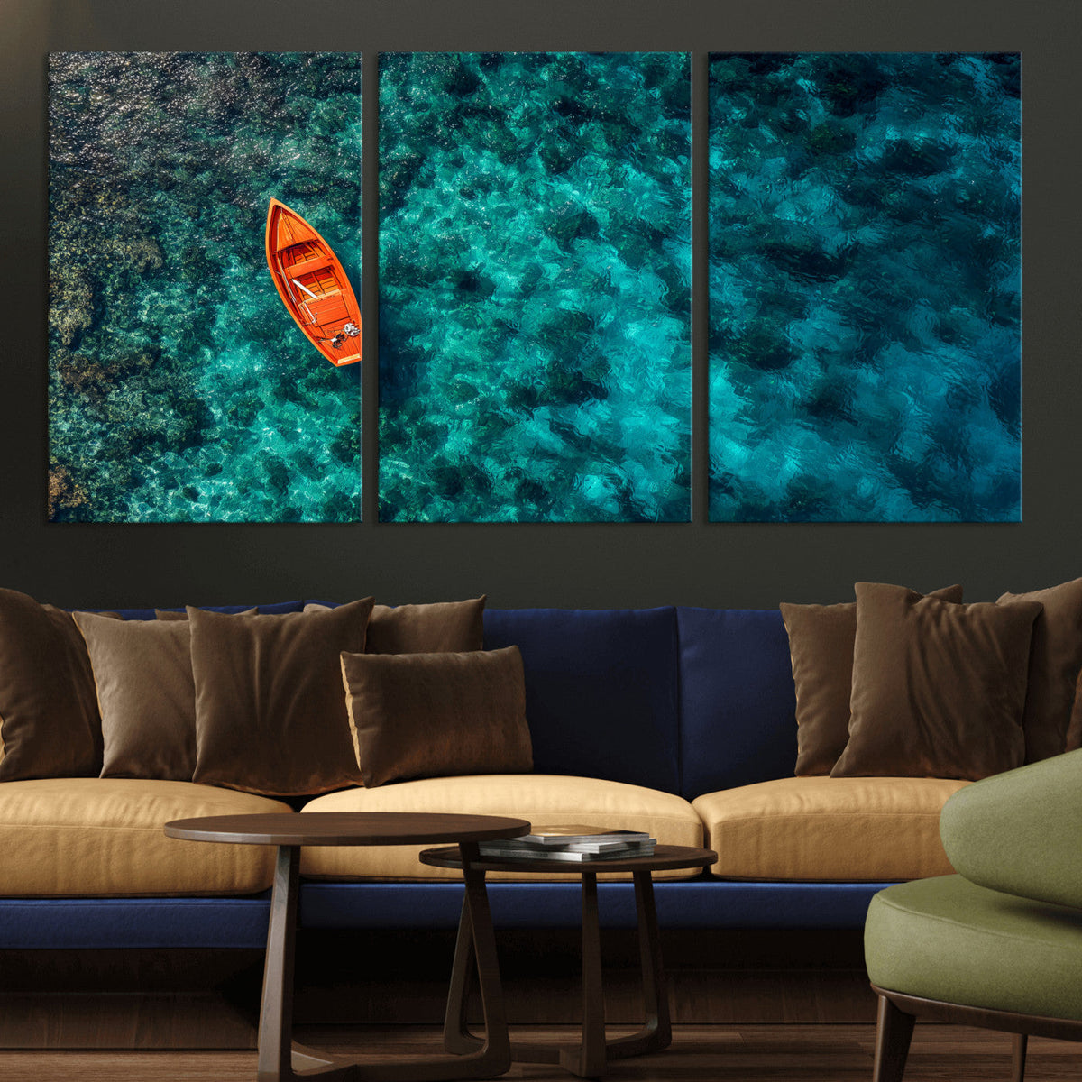 Turquoise Ocean Boat Wall Art Canvas Print