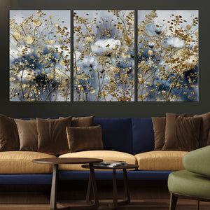 Abstract Floral Wall Art Canvas Print – Gold and Blue