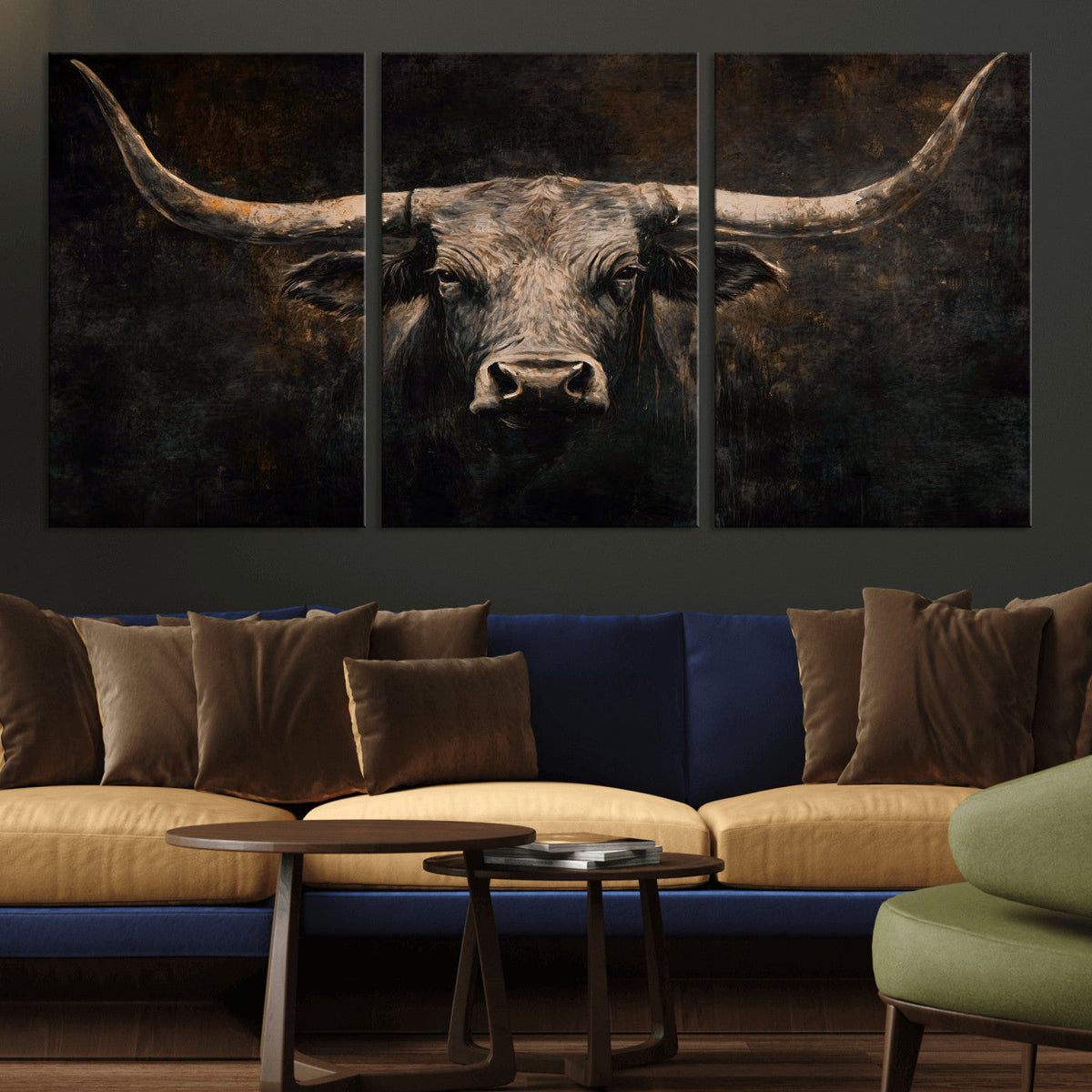 Vintage Longhorn Bull Wall Art Canvas Print – Rustic Western