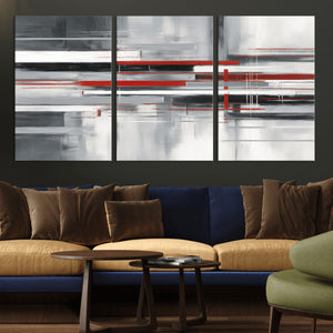 Gray Red Abstract Wall Art Canvas Print, Modern Abstract
