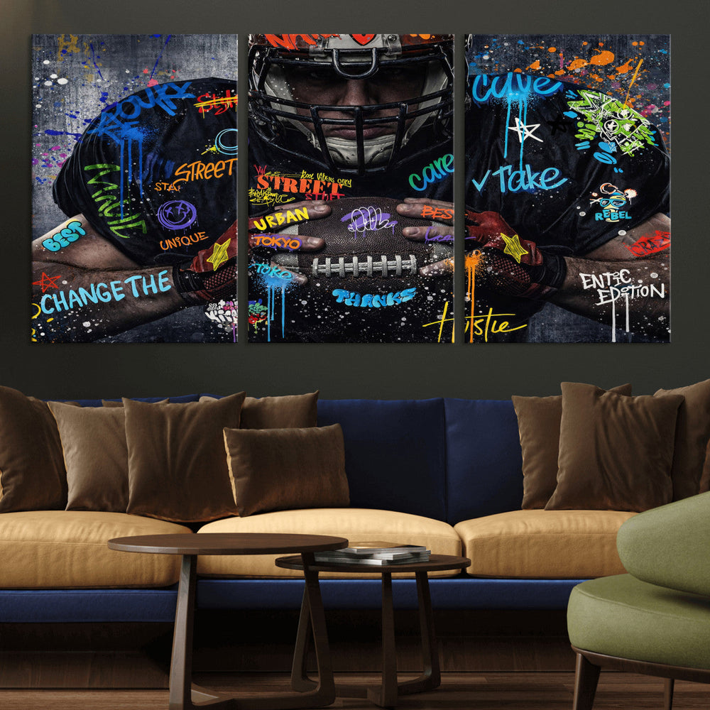 Graffiti American Football Player Street Art Wall Art Canvas