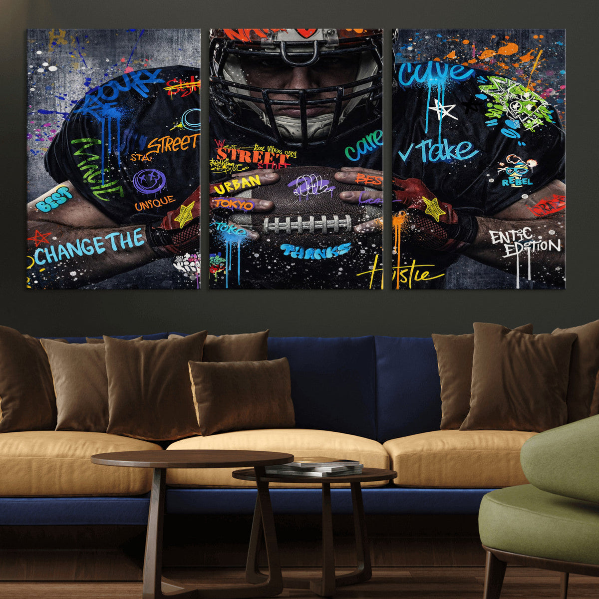 Graffiti American Football Player Street Art Wall Art Canvas