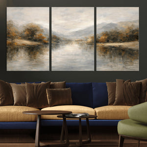 Neutral Abstract River Landscape Wall Art Canvas Print