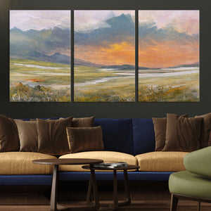 Mountain Sunset Wall Art Canvas Print Vintage Landscape