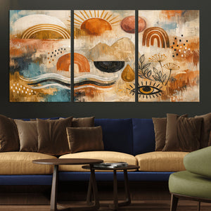 Geometric Boho Abstract Wall Art Canvas Print, Orange Blue