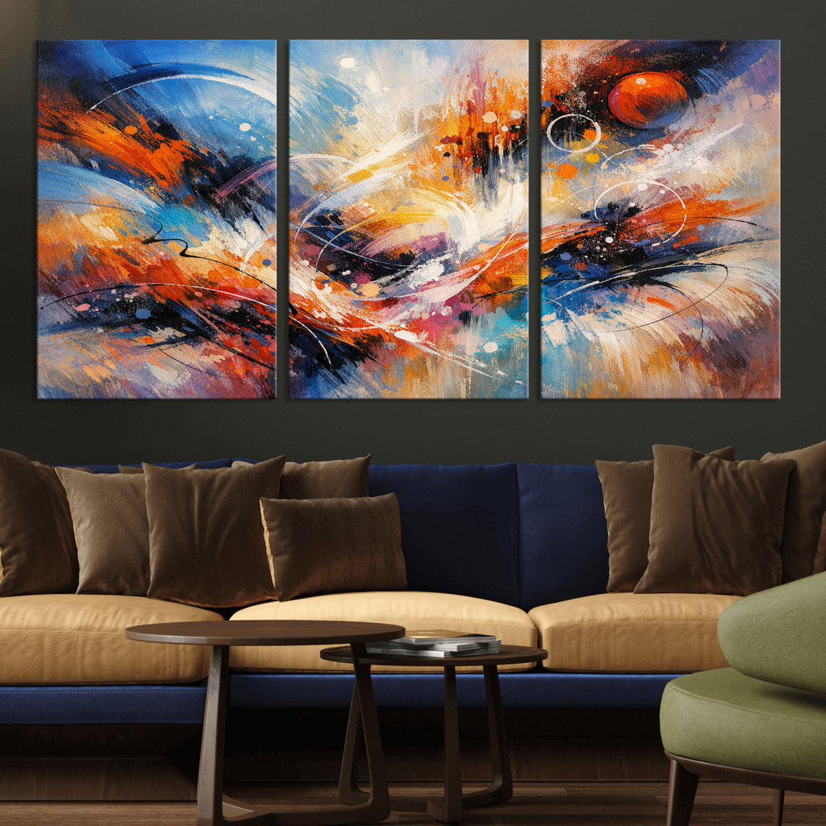 Lyrical Abstraction Wall Art Canvas Print, Orange Blue