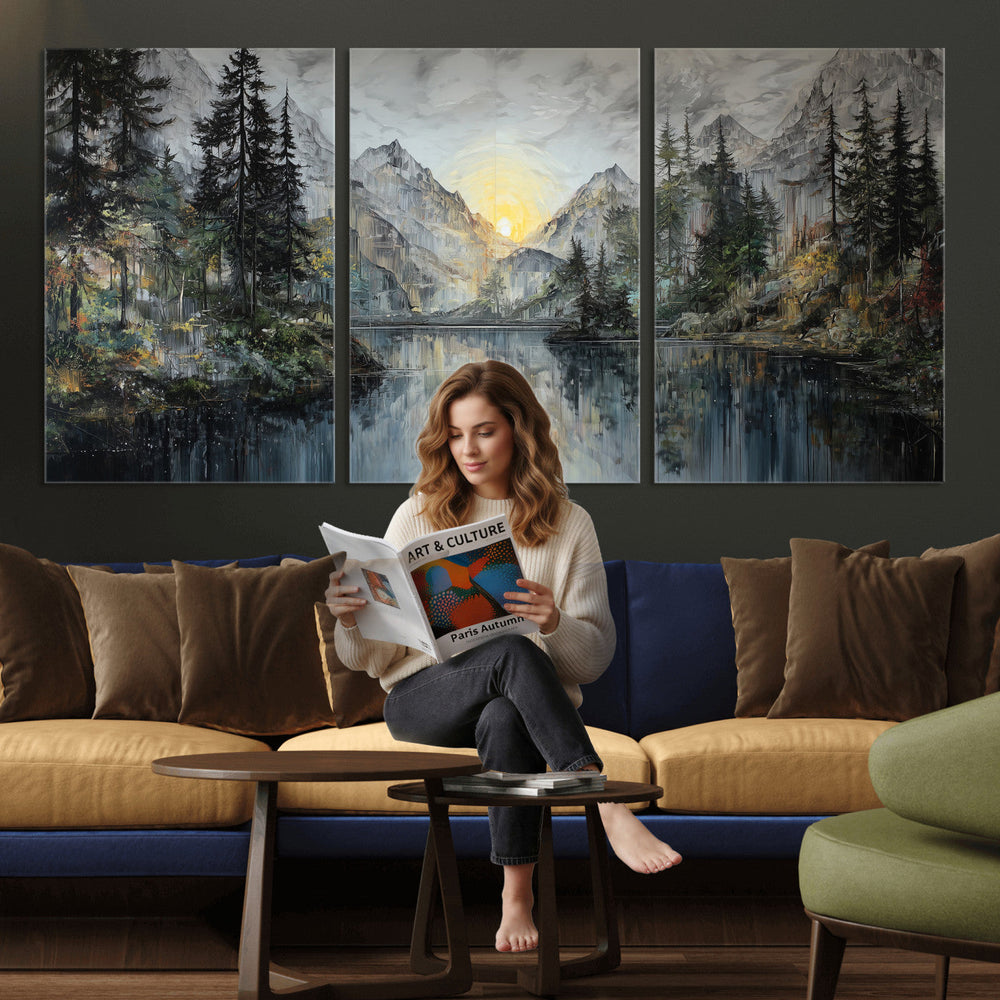 Drip Style Forest Lake Gold Art — Abstract Expressionist