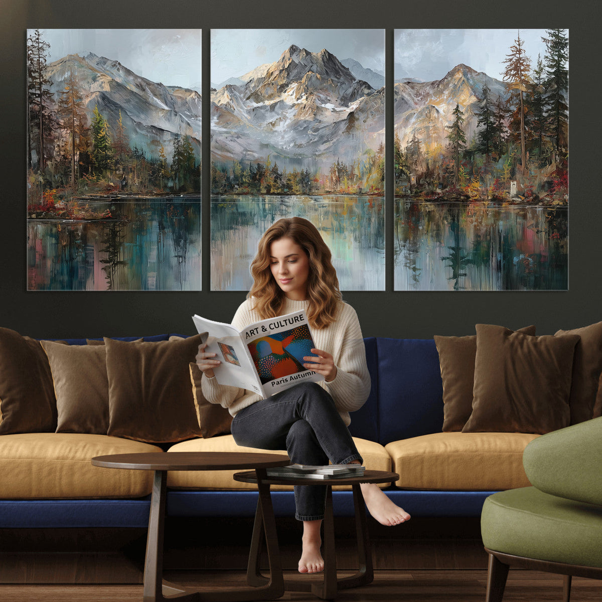 Drip Style Forest Lake Gold Art — Abstract Expressionist
