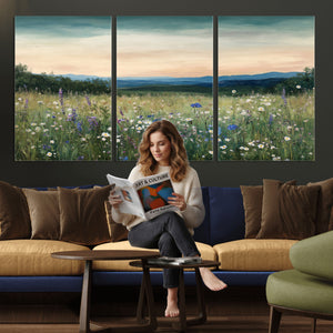 Wildflower Meadow Oil Painting Canvas — Daisy Lavender