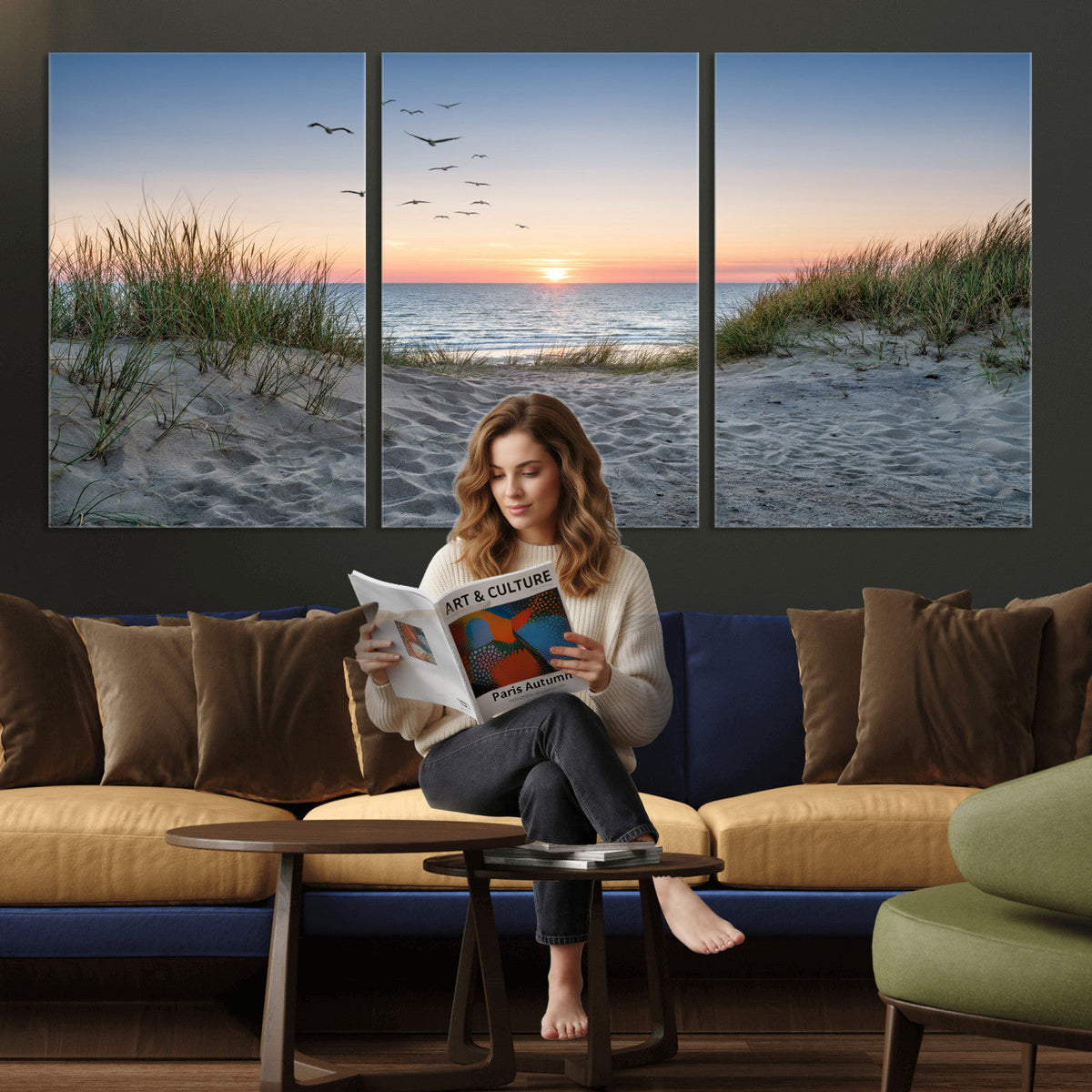 Sandy Dune Path Sunset Canvas Wall Art — Seagulls Beach