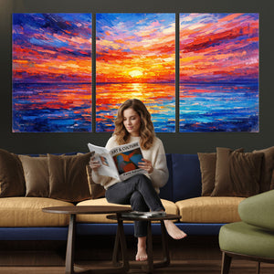 Colorful Knife Ocean Sunset Canvas — Orange Pink Teal