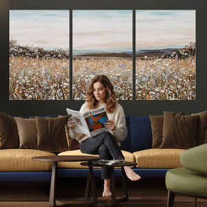 Neutral Wildflower Field Canvas Wall Art — Beige Earth Tone