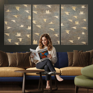 Flying Birds Canvas Wall Art, Vintage Bird Flock Pattern