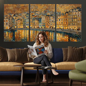Gustav Klimt Golden Cityscape Wall Art Canvas Print, Framed