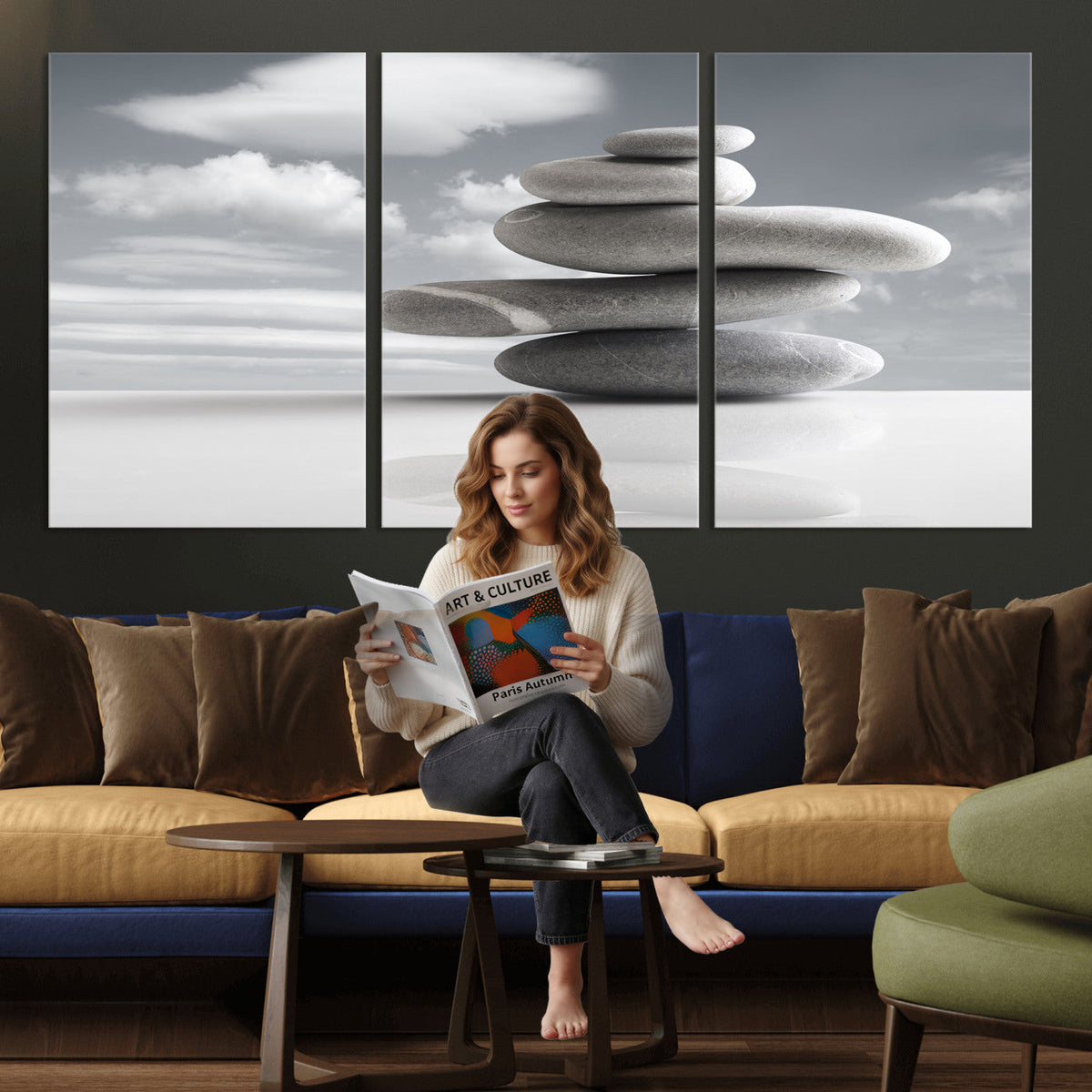 Zen Stone Wall Art Canvas Print, Balanced Rock Stack Framed