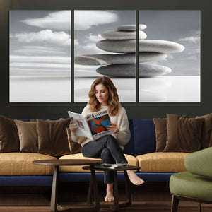 Zen Stone Wall Art Canvas Print, Balanced Rock Stack Framed