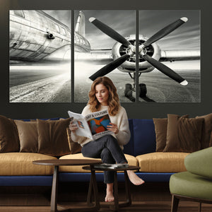 Vintage Airplane Wall Art Canvas Print, Black and White