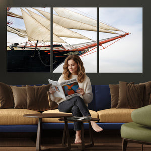 Sailboat Wall Art Canvas Print, Vintage Ship Bow Framed