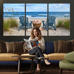 Large Beach Canvas Wall Art Coastal Adirondack Chairs Ocean