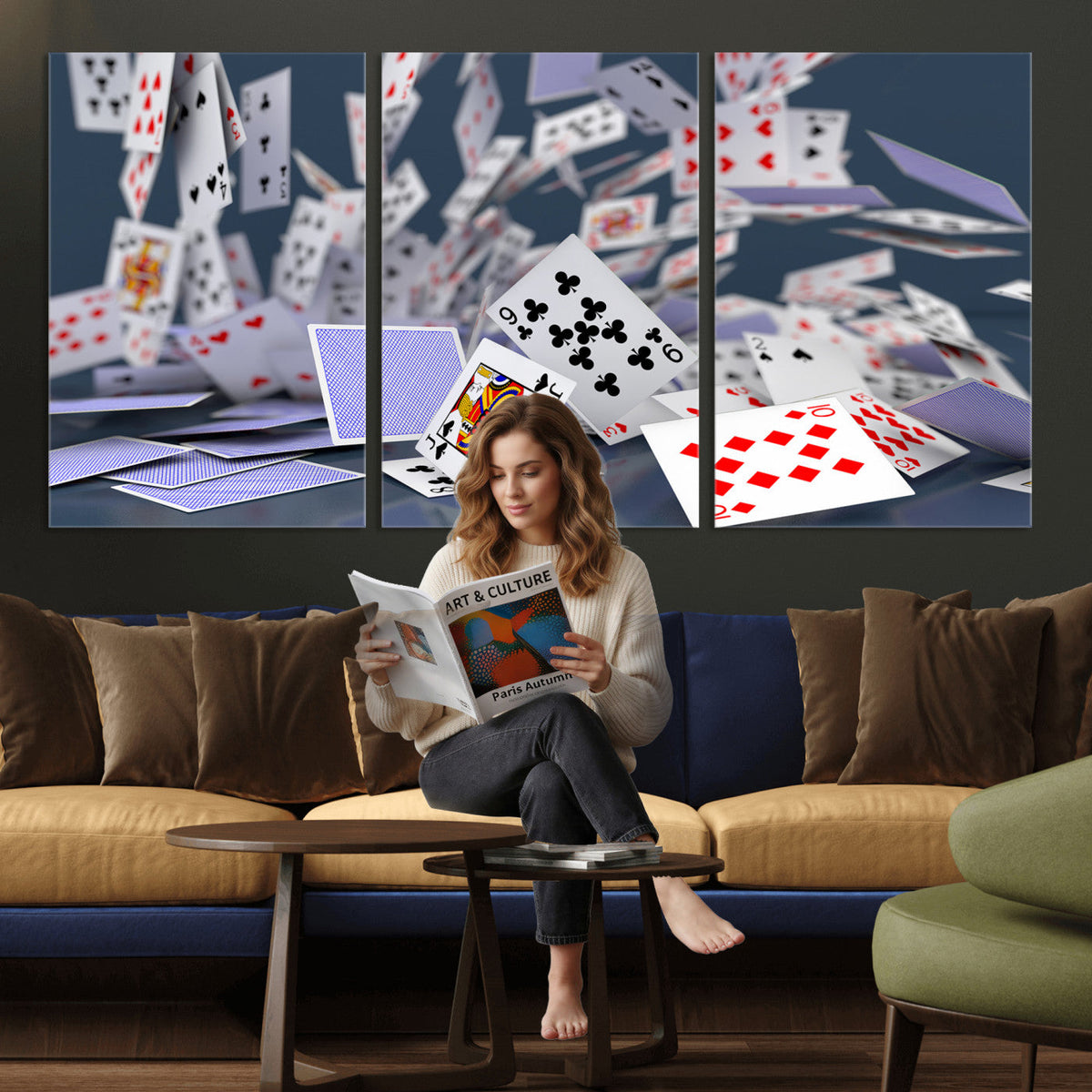 Playing Cards Canvas Wall Art | Casino Game Room Decor,