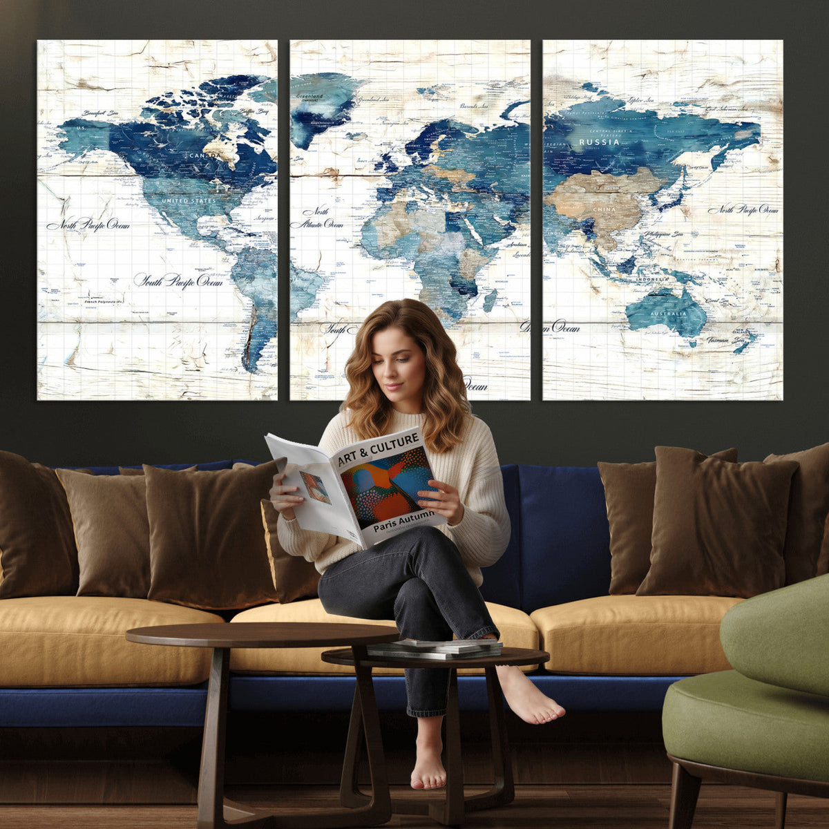 Watercolor World Map Canvas Wall Art Print – Abstract