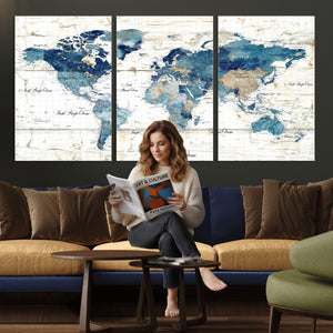 Watercolor World Map Canvas Wall Art Print – Abstract