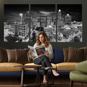 Charlotte Skyline Canvas Wall Art Print – North Carolina Cityscape Photography Print