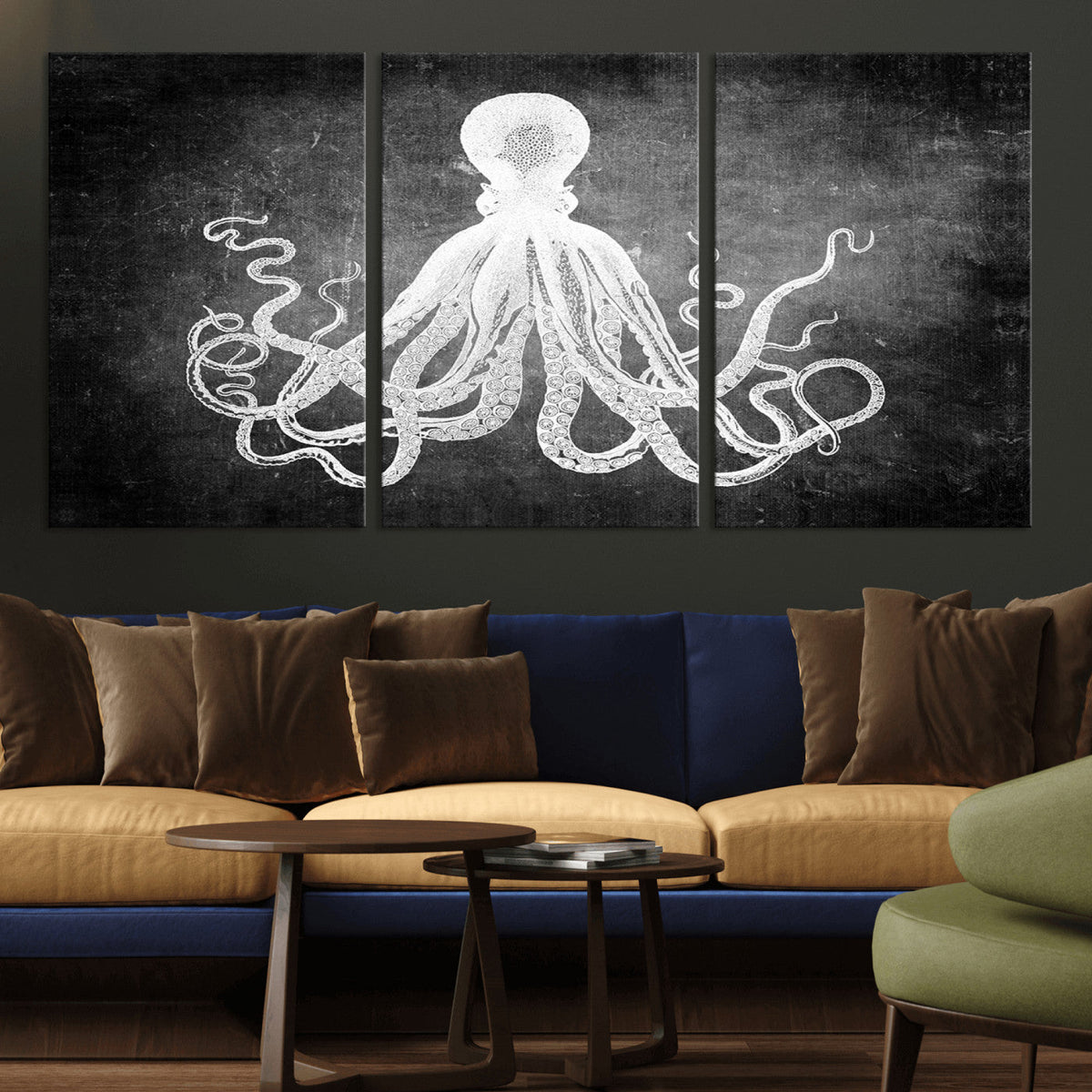 Black White Octopus Wall Art Canvas Print