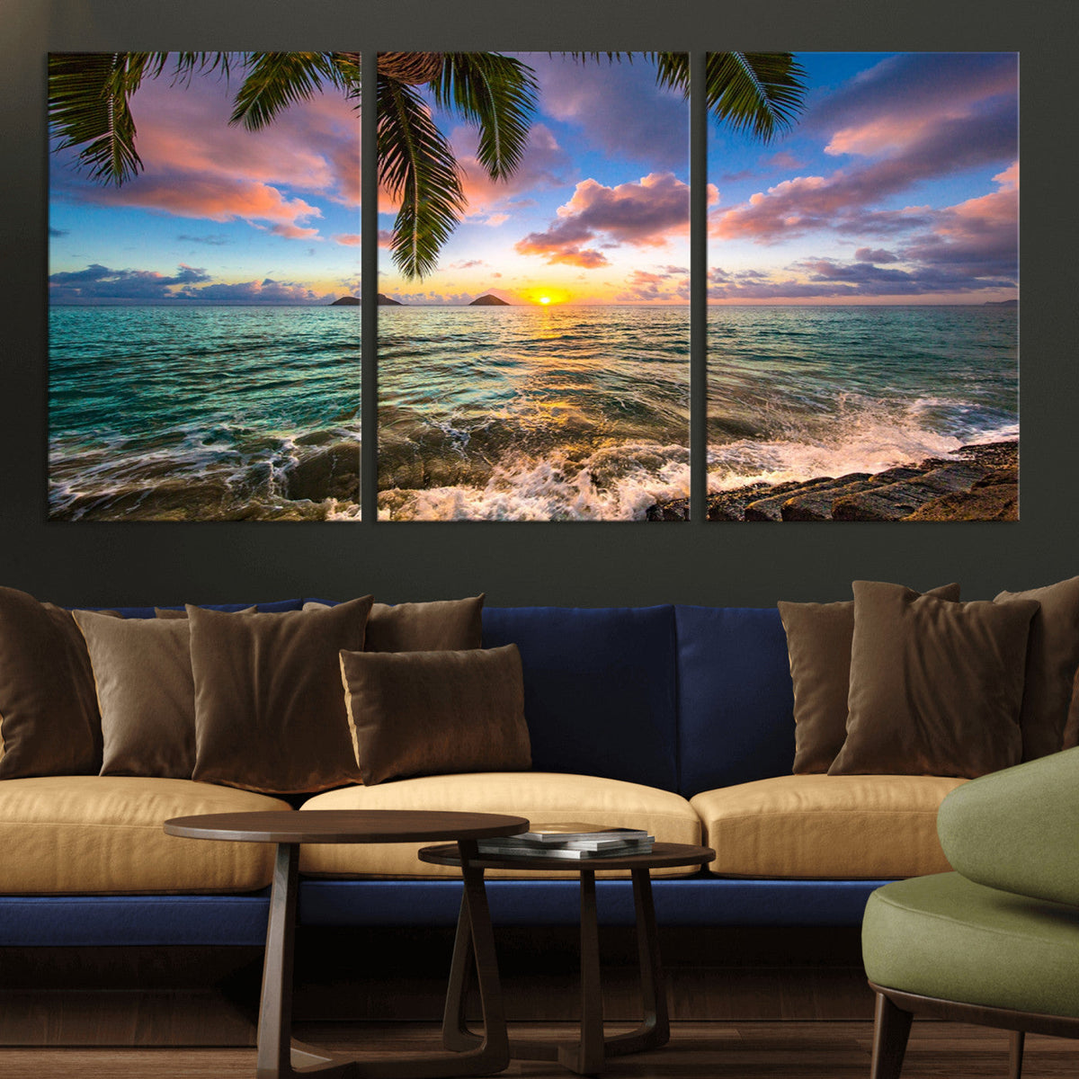 Framed Tropical Sunset Art Canvas Print