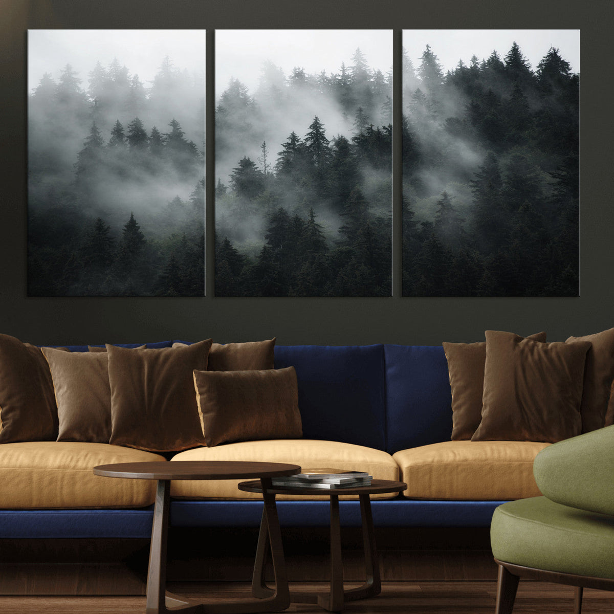 Foggy Forest Wall Art Canvas Print | 3 Panel Large Misty