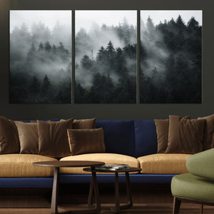 Foggy Forest Wall Art Canvas Print | 3 Panel Large Misty