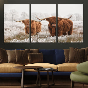 Longhorn Cattle Wall Art Canvas Print, Framed Farmhouse