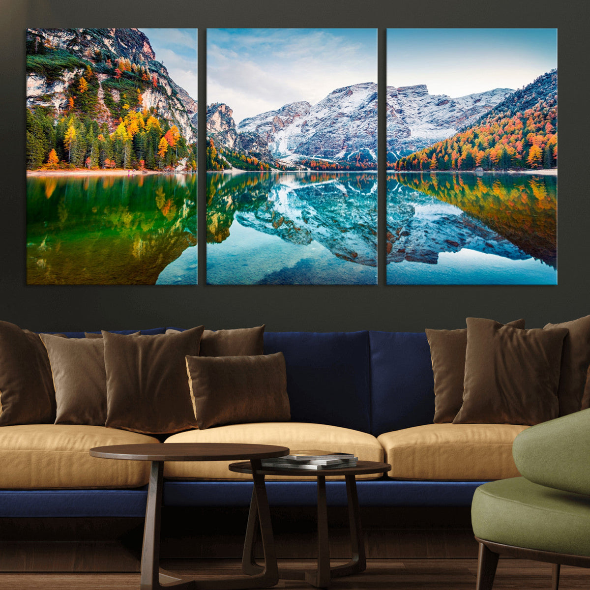 Spectacular autumn view of Braies Lake Wall Art Canvas Print