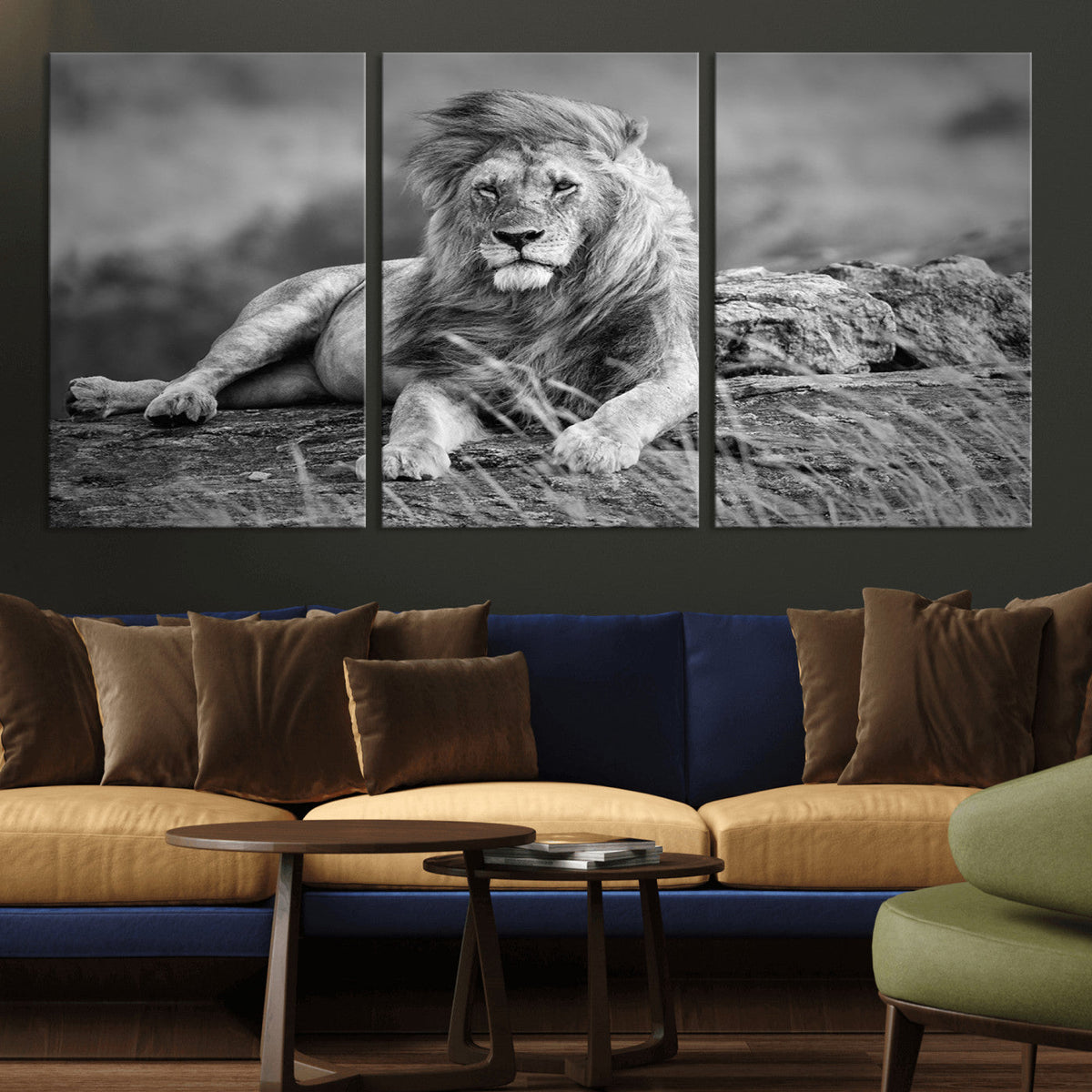King Forest Lion Wall Art Canvas Print – Framed Majestic
