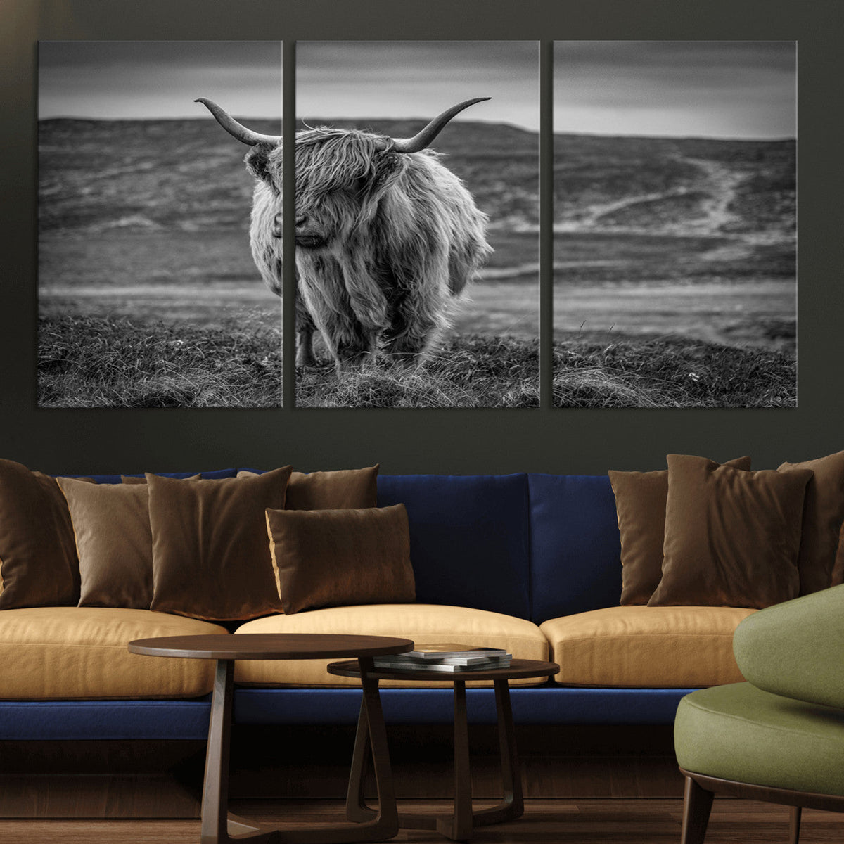 Fluffy Cattle Wall Art Print, Highland Cow Canvas, Framed