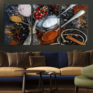 Spices and Seasonings Canvas Wall Art – Colorful Triptych